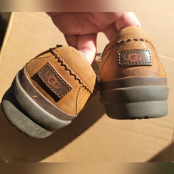 UGG Womens Haylie Brown Leather Shearling Fur Boat Shoes - Picture 5 of 9